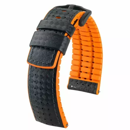 Hirsch Ayrton nahkaranneke musta/oranssi L - Kellon rannekkeet - 0917692050-5-20 - 1