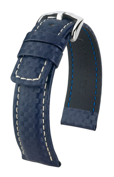 Hirsch Carbon nahkaranneke sininen L - Kellon rannekkeet - 02592080-2-20 - 1