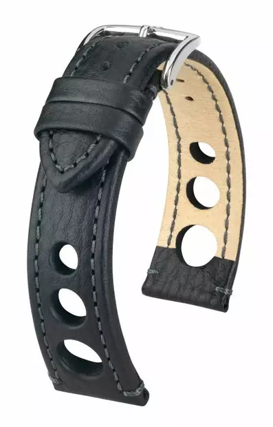 Hirsch Rally nahkaranneke musta L 20 mm - Kellon rannekkeet - 05102050-2-20 - 1