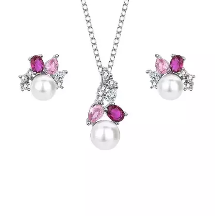 Helmikorusetti pinkit zirkoniat - Hopeakorut - HM-SETZ010 - 1