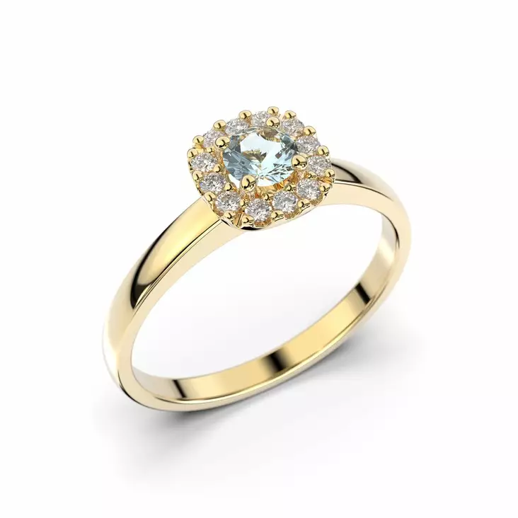 Festive Janette Akvamariini timanttisormus 0,12 ct keltakulta - Halosormukset - 567-030A-KK - 1