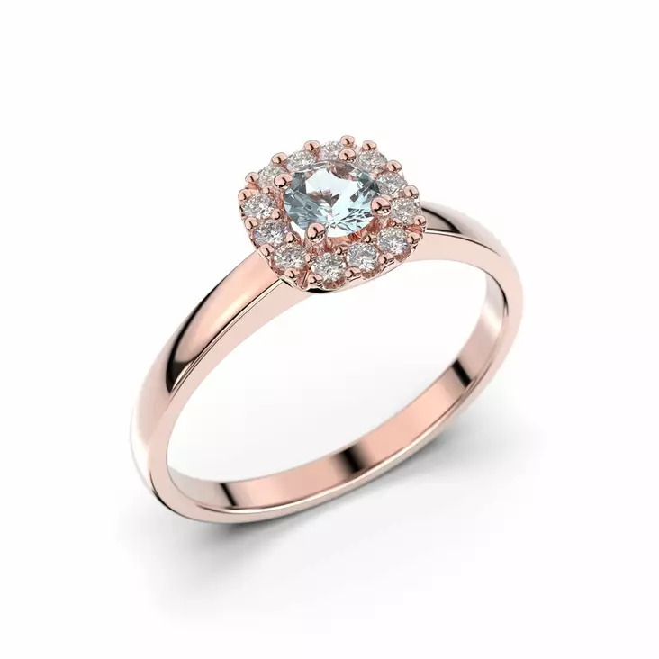 Festive Janette Akvamariini timanttisormus 0,12 ct punakulta - Halosormukset - 567-030A-PK - 1