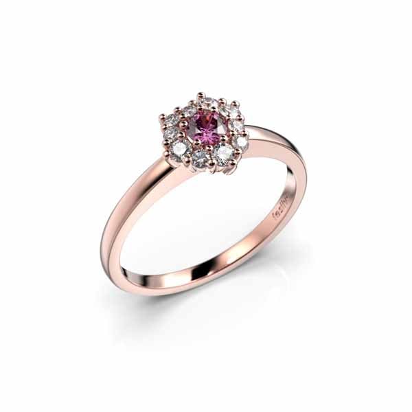 Festive Nadja Halo Pink timanttisormus 0,18 ct punakulta - Halosormukset - 14-690-028P-PK-150 - 1