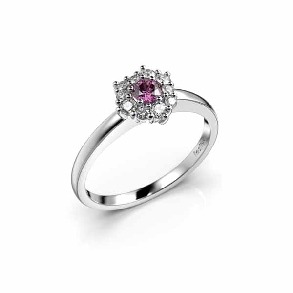 Festive Nadja Halo Pink timanttisormus 0,18 ct valkokulta - Halosormukset - 14-690-028P-VK-150 - 1