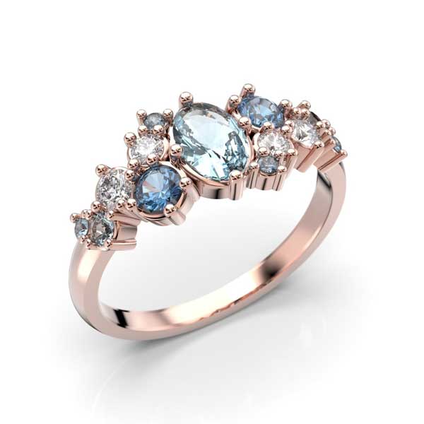 Festive Natasha Blue timanttisormus 0,16 ct punakulta - Muut timanttisormukset - 14-610-100B-PK-150 - 1