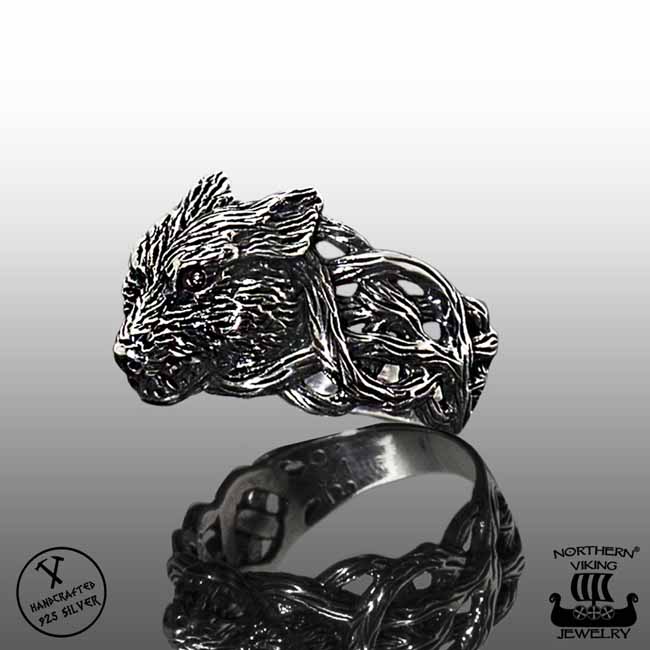Northern Viking Jewelry Fenrir Wolf sormus NVJ-H-SO010 - Hopeasormukset - NVJ-H-SO010-190 - 1