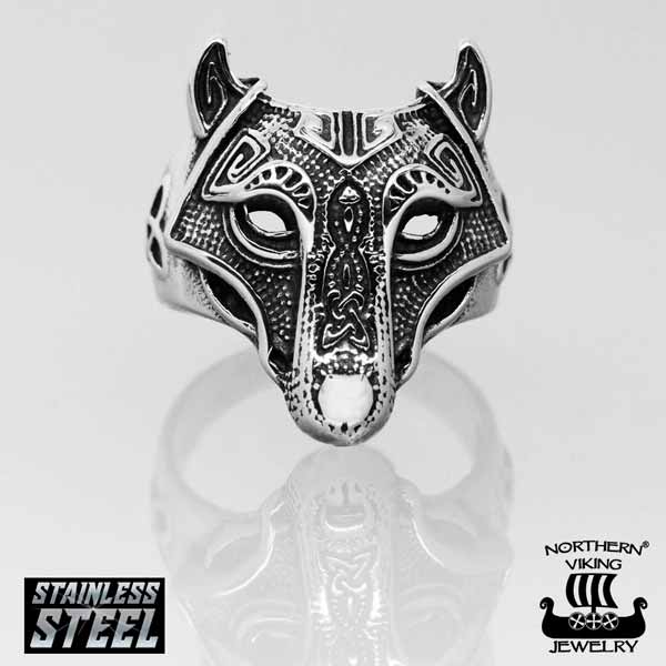 Northern Viking Jewelry Guardian Wolf Sormus NVJSO019 - Terässormukset - NVJSO019-200 - 1