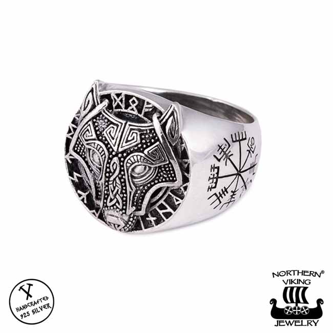 Northern Viking Jewelry Guardian Wolf sormus NVJ-H-SO022 - Hopeasormukset - NVJ-H-SO022-190 - 1