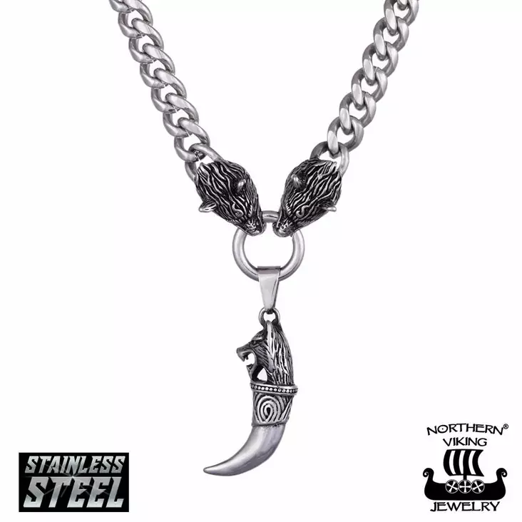 Northern Viking Jewelry Sudenpäillä + Fenrir Wolf Head NVJRS120 - Teräskorut - NVJRS120 - 1