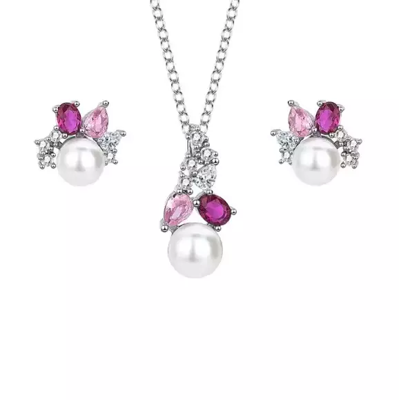 Helmikorusetti pinkit zirkoniat - Hopeakorut - HM-SETZ010 - 1