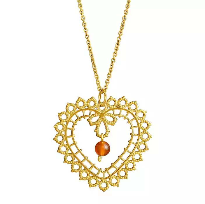 Lempikoru Pitsisydän kullattu hopeariipus punainen kristallihelmi - Hopeakorut - 5231073500 - 1