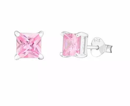 Hopeakorvakorut pinkki zirkoni neliö - Hopeakorut - HME001 - 1