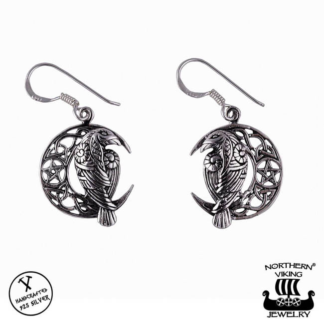 Northern Viking Jewelry Moon Raven And Star Korvakorut Hopea NVJKK041 - Hopeakorut - NVJKK041 - 1