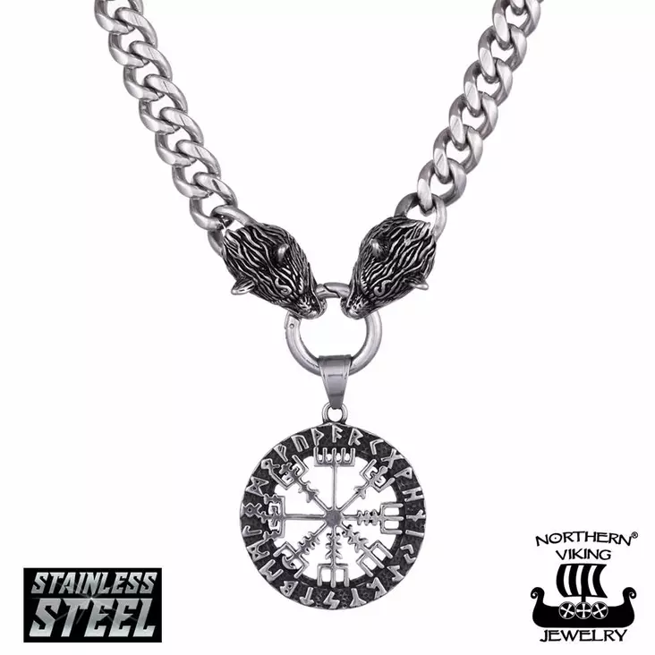 Northern Viking Jewelry Sudenpäillä + Vegvisir NVJRS121 - Teräskorut - NVJRS121 - 1
