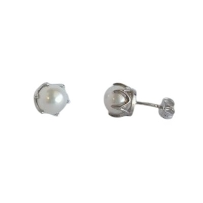 Valkokultaiset helmikorvakorut 6 mm - Kultakorut - 1476.1 - 1
