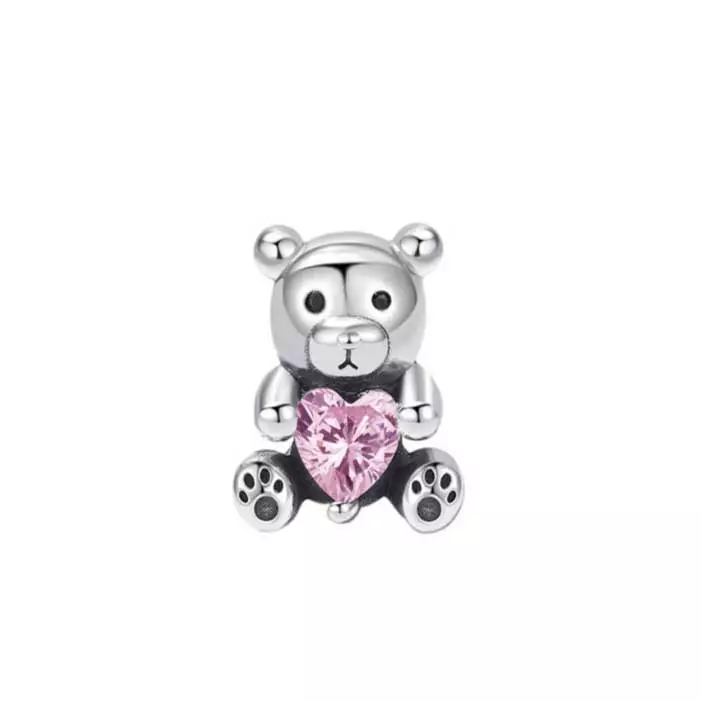 Charmiella hopeahela nalle ja pinkki sydän - Hopeakorut - PA-021 - 1