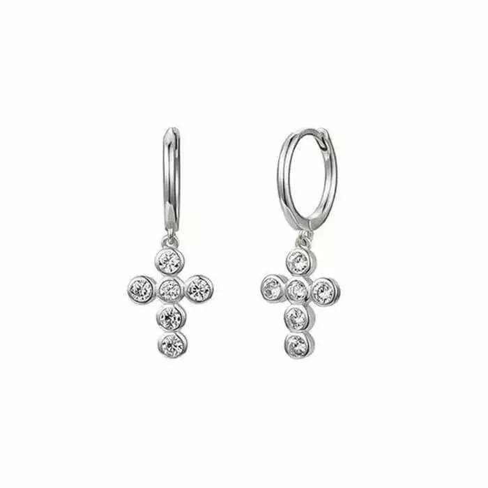 Hopeiset korvarenkaat risteillä ja zirkoneilla - Hopeakorut - HME1271 - 1