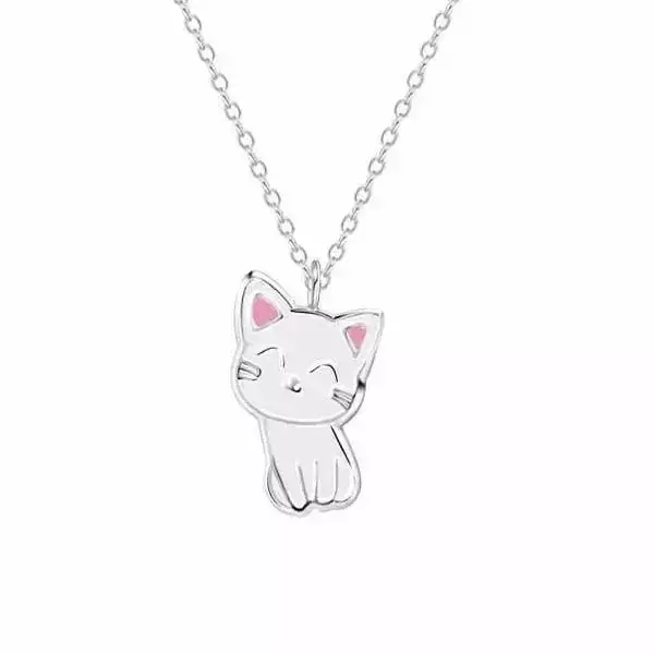Lasten hopeinen kaulakoru valkoinen kissa - Hopeakorut - HMN191 - 1