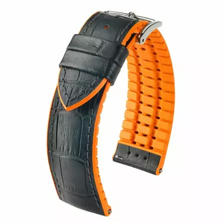 Hirsch Andy nahkaranneke musta/oranssi L 22 mm - Kellon rannekkeet - 0927628050-2-22 - 1