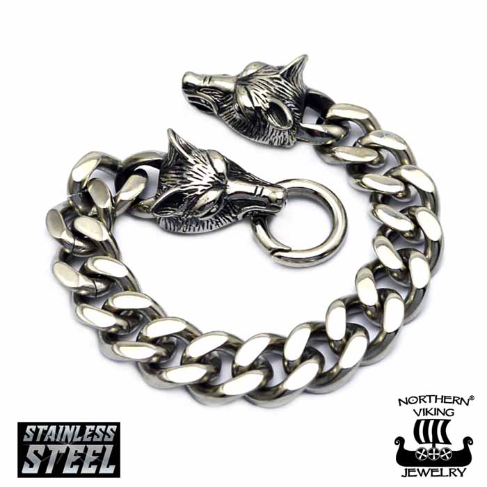 Northern Viking Jewelry Wolf Head rannekoru - Teräskorut - NVJRA012 - 1