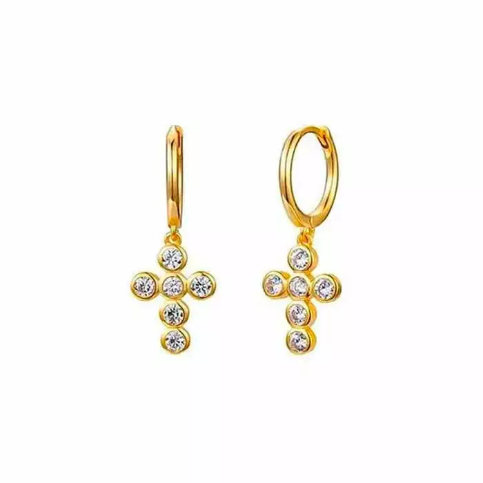 Kullatut hopeakorvarenkaat ristit ja zirkoniat - Hopeakorut - HME1272 - 1