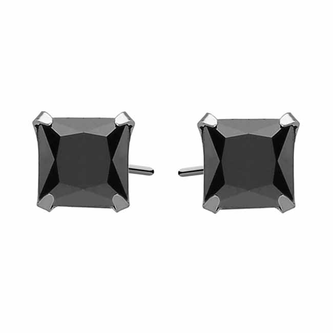 Hopeakorvakorut neliö musta zirkonia 7 mm - Hopeakorut - HME553 - 1