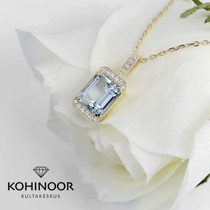 Kohinoor timanttiriipus akvamariini keltakulta - Timanttikorut - 983A-603-13B3 - 1