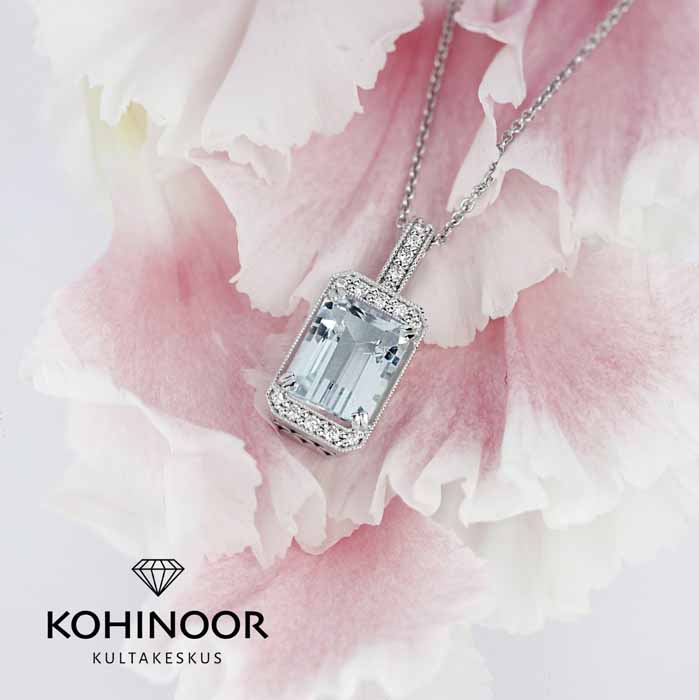 Kohinoor timanttiriipus akvamariini valkokulta - Timanttikorut - 983A-603V-13B3 - 1