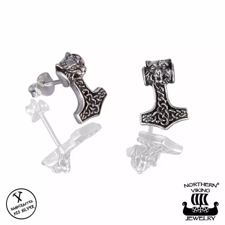 Northern Viking Jewelry Wolf Head Thorin Vasara korvakorut - Hopeakorut - NVJKK043 - 1