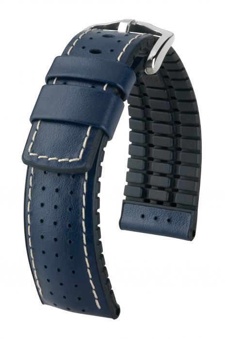 Hirsch Tiger nahkaranneke sininen L 24 mm - Kellon rannekkeet - 0915075080-2-24 - 1