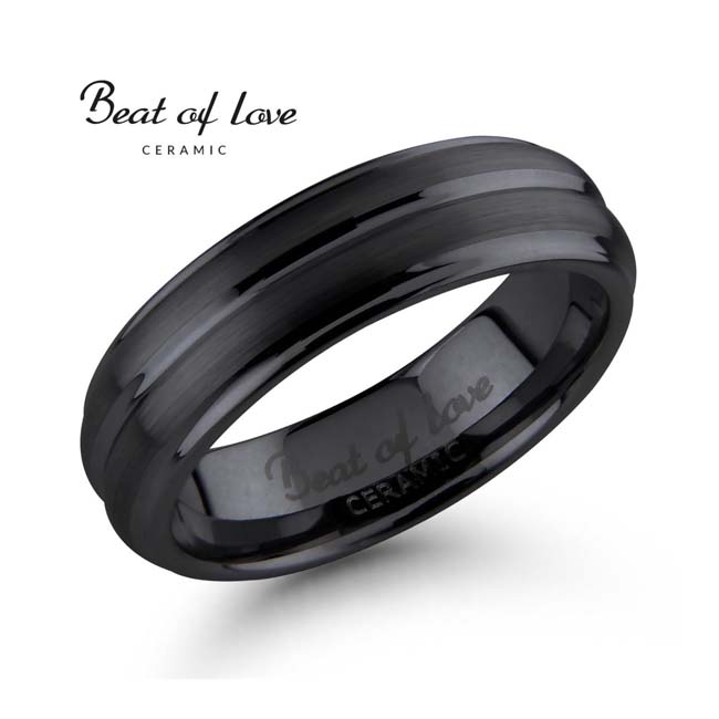 Beat of Love keraaminen musta sormus harjattu/kiiltävä 6 mm - Keraamiset sormukset - CR-048-6mm-155 - 1