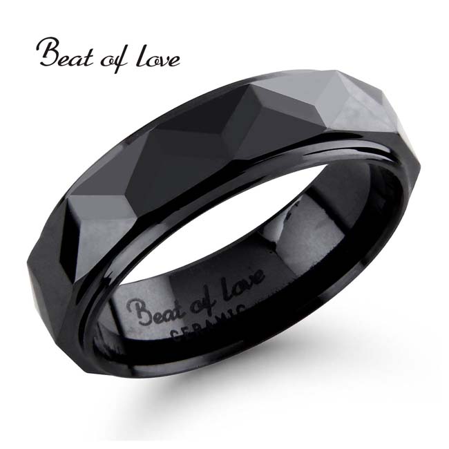 Beat of Love keraaminen musta sormus viistehiottu 6 mm - Keraamiset sormukset - CR-042-6mm-155 - 1