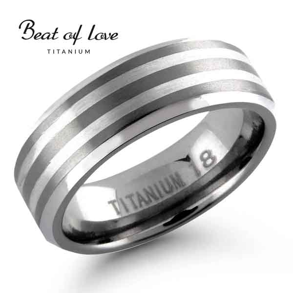 Beat of Love titaanisormus hopearaidoilla 7 mm - Titaanisormukset - TI-157-7mm-155 - 1