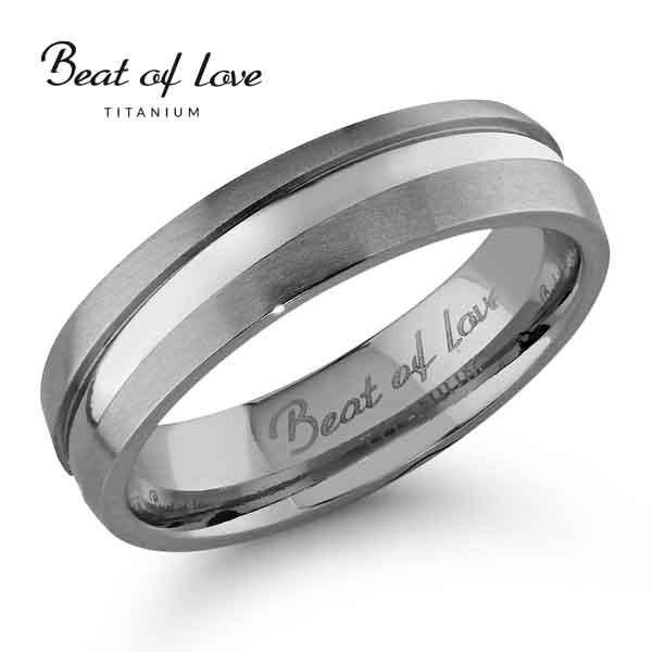 Beat of Love titaanisormus puolipyöreä harjattu / kiiltävä 5 mm - Titaanisormukset - TI-905-5mm-155 - 1