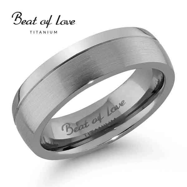 Beat of Love titaanisormus puolipyöreä harjattu / kiiltävä 6 mm - Titaanisormukset - TI-069-6mm-155 - 1