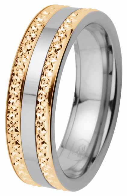 Kohinoor Duetto titaani timanttileikattu kihlasormus 6 mm 006-063 - Titaanisormukset - 006-063-155 - 1