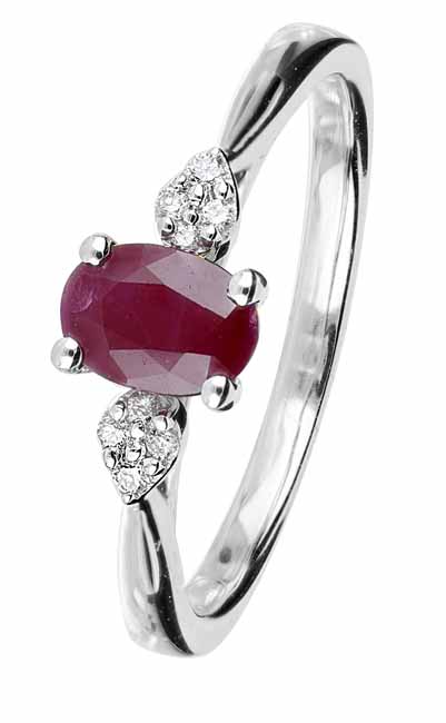 Kohinoor rimanttisormus rubiinilla valkokulta - Sivukivisormukset - 033-P7302VR-175 - 1