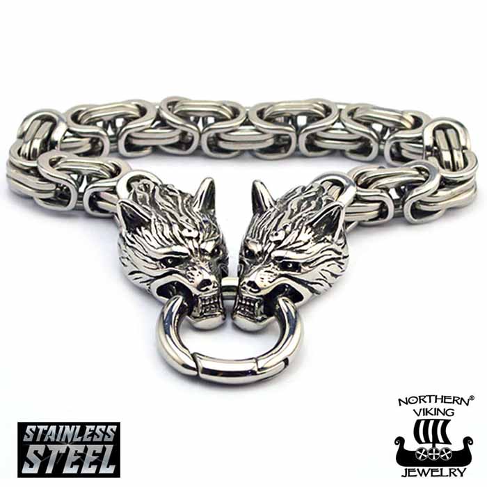Northern Viking Jewelry Byzantine Wolf Head Rannekoru - Teräskorut - NVJRA015 - 1