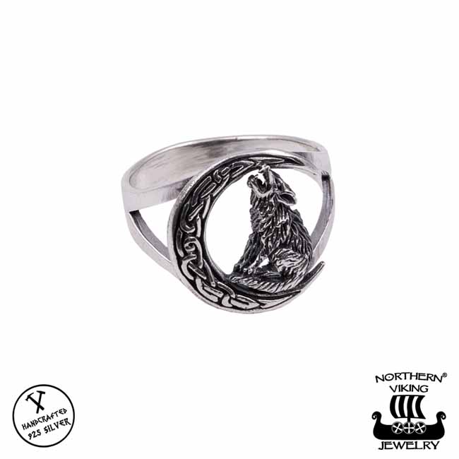 Northern Viking Jewelry Moon Wolf sormus NVJ-H-SO019 - Hopeasormukset - NVJ-H-SO019-165 - 1