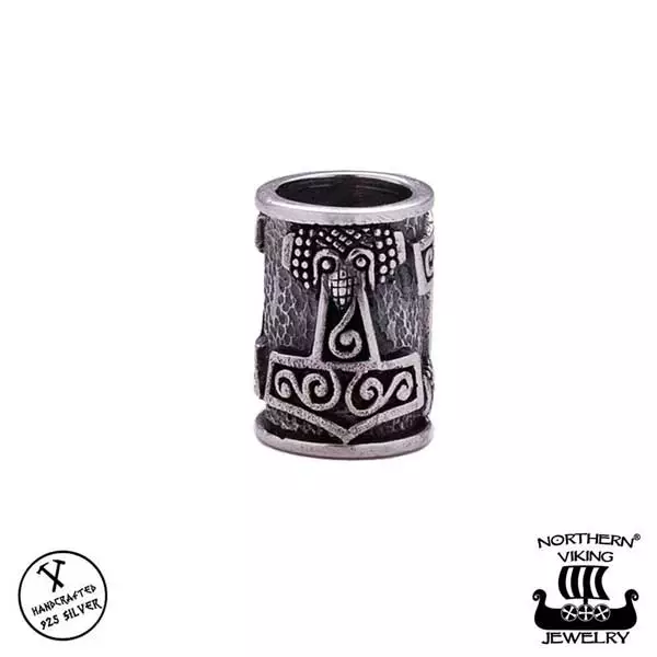Northern Viking Jewelry Silver Raven Thor's Hammer - Hopeakorut - NVJHE025 - 1