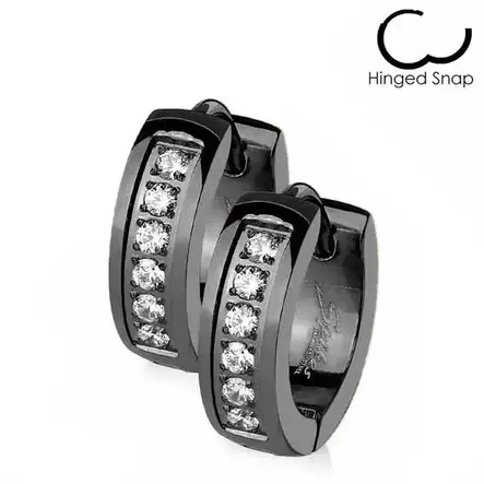 Teräskorvarenkaat zirkoniakivillä musta 4 x 13 mm - Teräskorut - HME1176 - 1