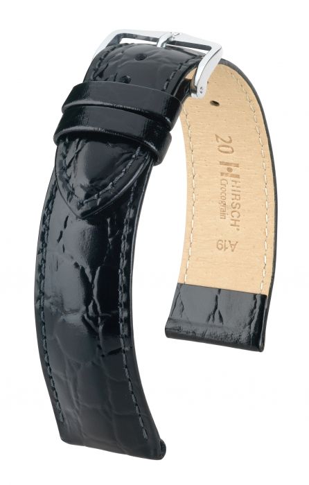 Hirsch Crocograin nahkaranneke musta L 16 mm - Kellon rannekkeet - 12322850-2-16 - 1