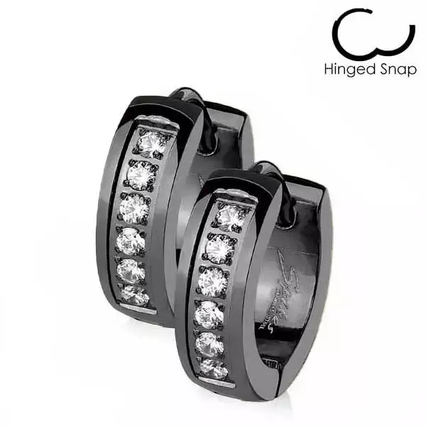 Teräskorvarenkaat zirkoniakivillä musta 4 x 13 mm - Teräskorut - HME1176 - 1