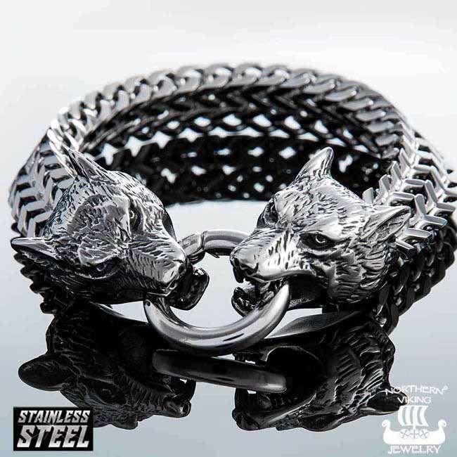 Northern Viking Jewelry Steel Wolf Head Rannekoru NVJRA007 - Teräskorut - NVJRA007 - 1
