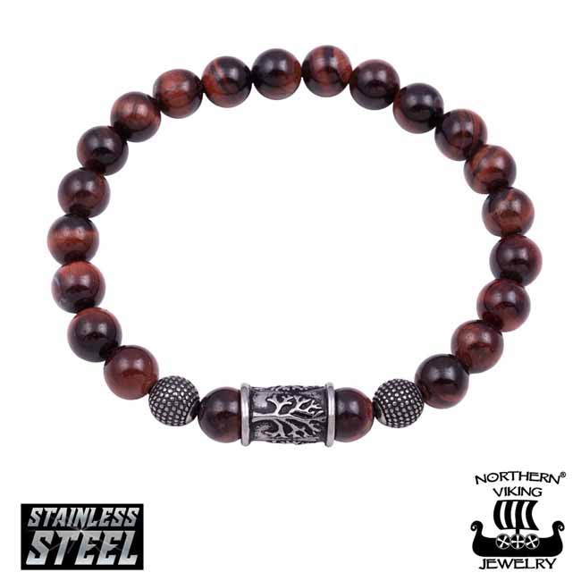 Northern Viking Jewelry Tiger Eye Tree Of Life rannekoru NVJRA017 - Teräskorut - NVJRA017 - 1