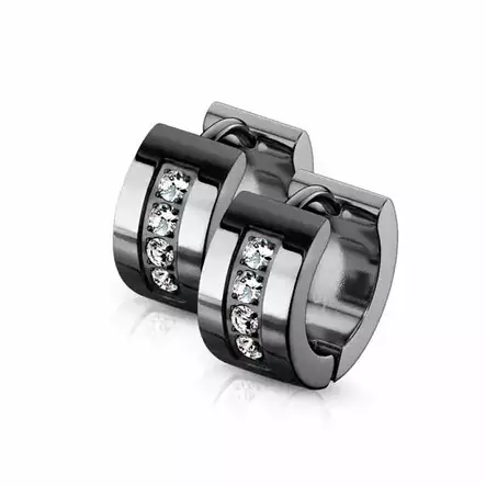 Teräskorvarenkaat zirkoniakivillä musta 7 x 13 mm - Teräskorut - HME1178 - 1