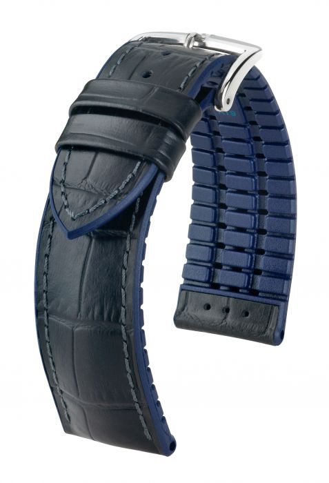 Hirsch Andy nahkaranneke musta/sininen L 18 mm - Kellon rannekkeet - 0928028050-2-18 - 1