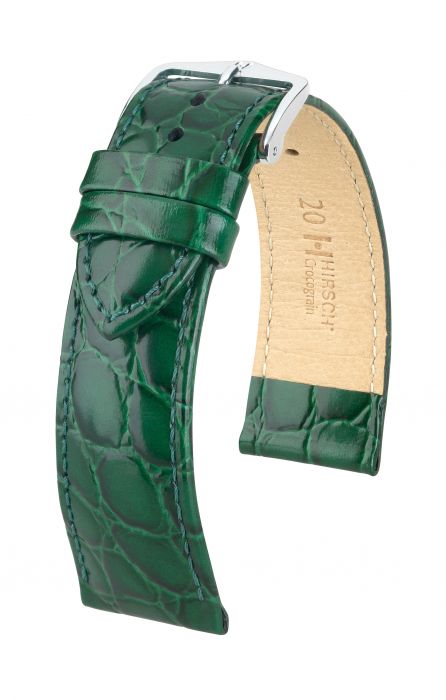 Hirsch Crocograin nahkaranneke vihreä M 18 mm - Kellon rannekkeet - 12302840-2-18 - 1