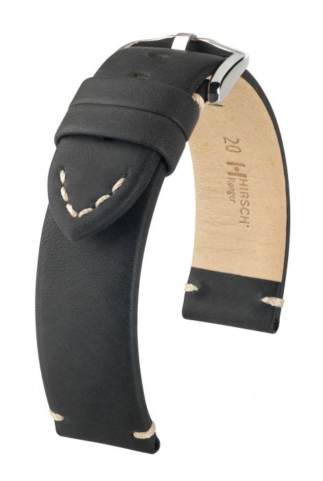 Hirsch Ranger nahkaranneke musta L 18 mm - Kellon rannekkeet - 05402050-2-18 - 1