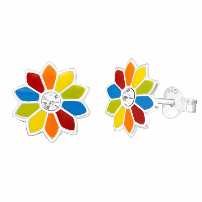 Hopeakorvakorut värikäs kukka zirkoni - Hopeakorut - HME058 - 1